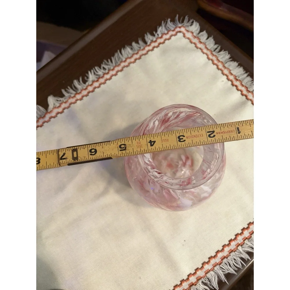 Vintage Hand Blown Pink White Swirl Art Glass Vase - Flawless Condition